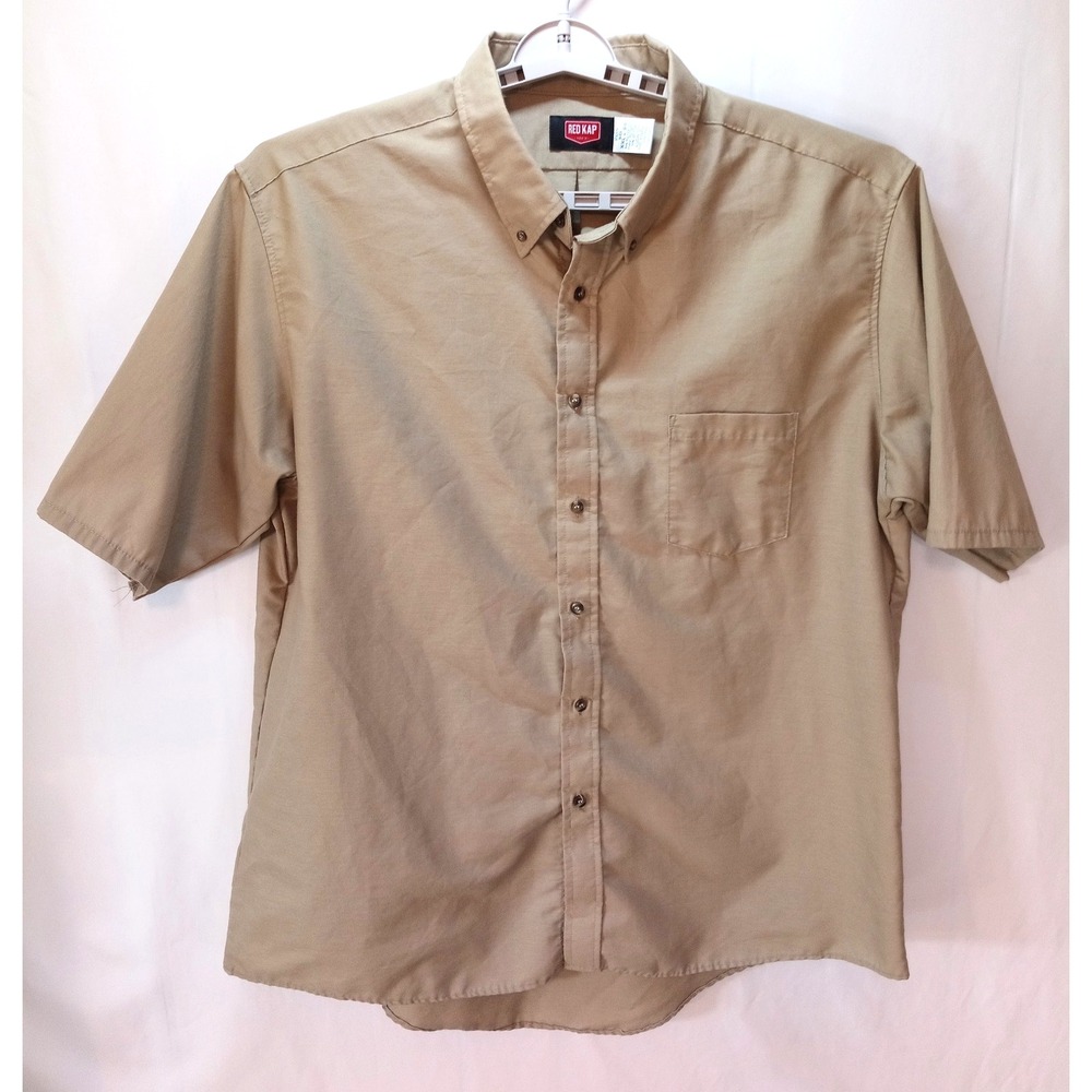 Red Kap Men's Short Sleeve Button Down Uniform Work Shirt, XXL, Khaki Beige